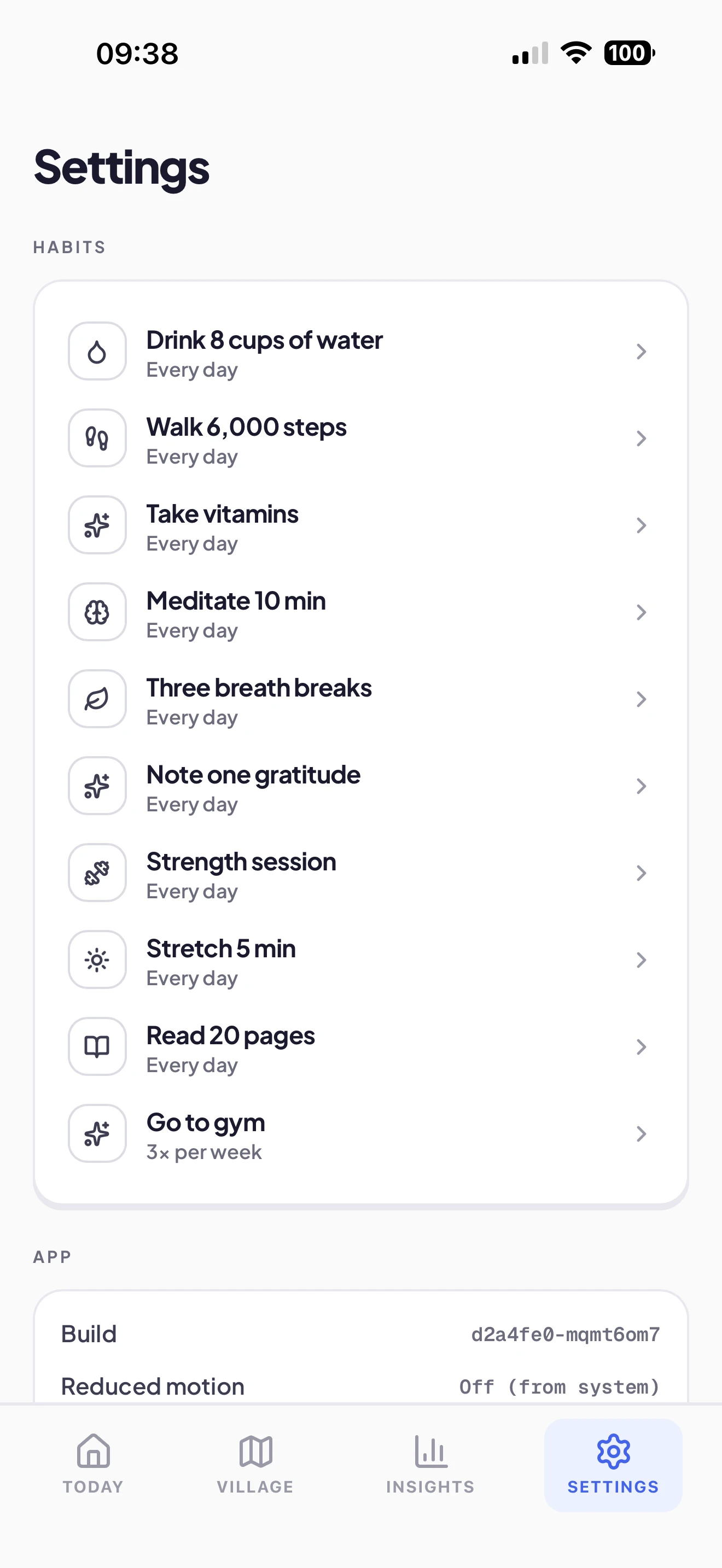 Settings tab